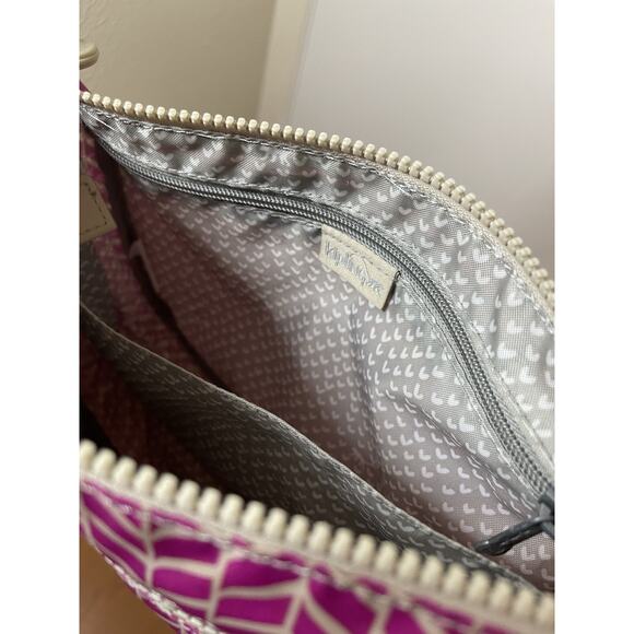 Kipling Purple fuchsia Callie crossbody chevron stripes zip bag with keychain - Picture 8 of 8